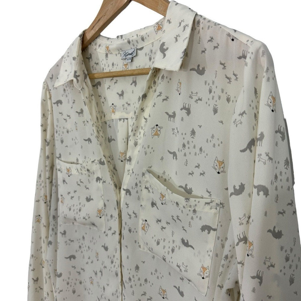 Kismet Cream Button-Down Shirt with Fox and Forest Print